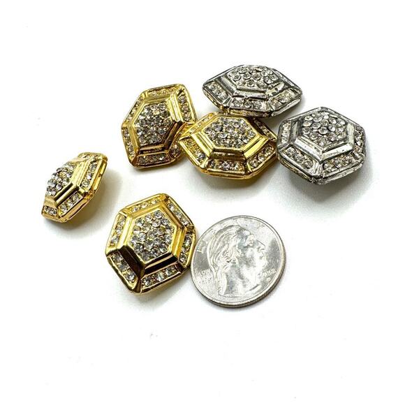 Six Fancy Buttons Goldtone and Silver Rhinestone Buttons - Picture 4 of 5